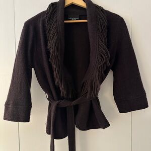 Cynthia Rowley Brown Fringe Coat with Tie Waist